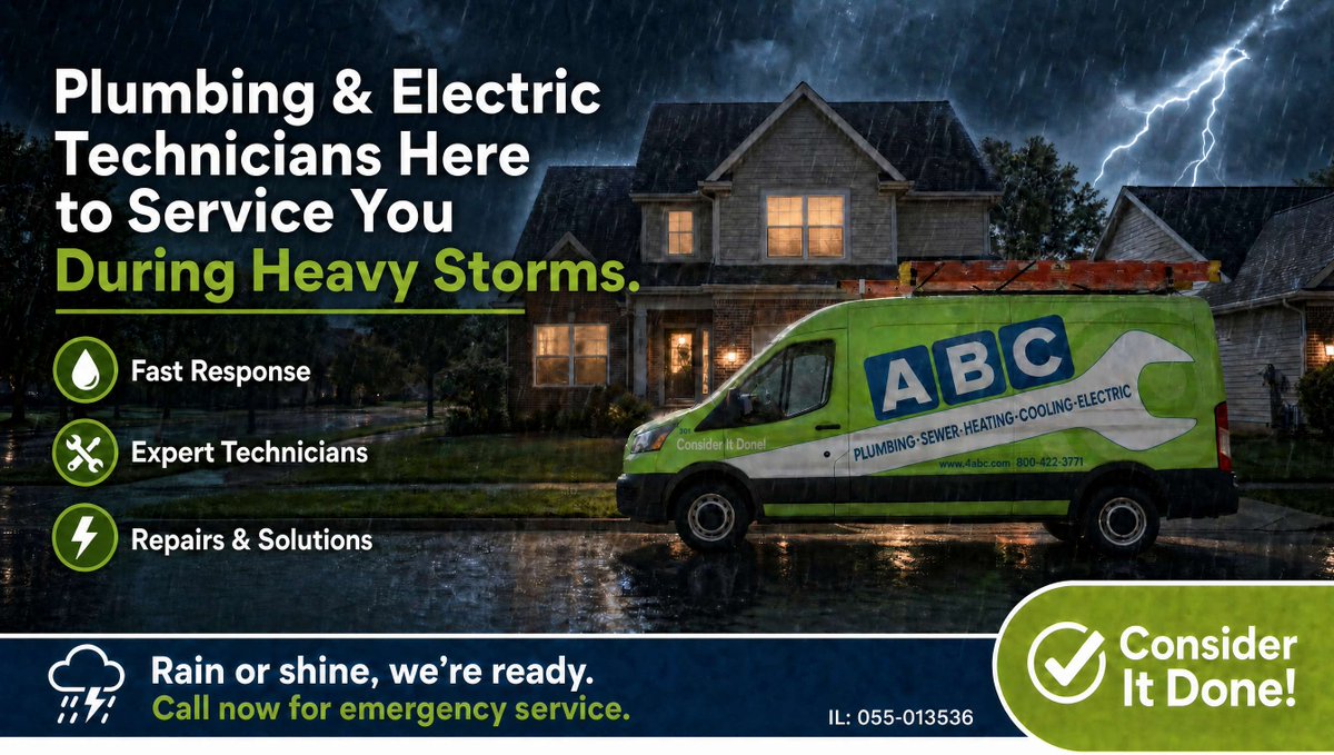 abcphce's tweet photo. ⛈️ Storms are moving through Chicagoland.

Stay safe, Chicagoland. We've got you covered.

#Chicagoland #StormReady #HomeServices #ABCPlumbing #ConsiderItDone https://t.co/N3PqUmZtgz