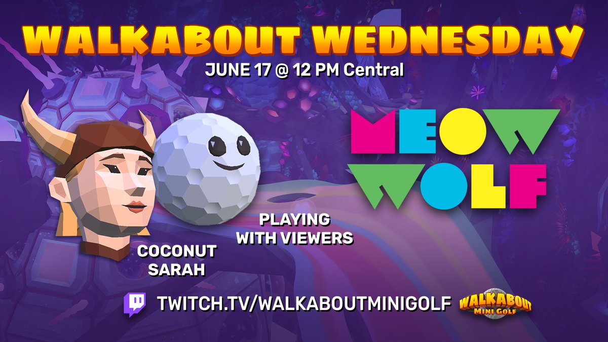 WalkaboutMG's tweet photo. What's better than playing with viewers on back to back #WalkaboutWednesday (s)?
Coconut Sarah is going to be headed into the world of Meow Wolf with some lucky chatters, so come on by https://t.co/acgXQFblwl in ONE HOUR to get a chance at a round with a dev! https://t.co/1Cg4KQGYLt