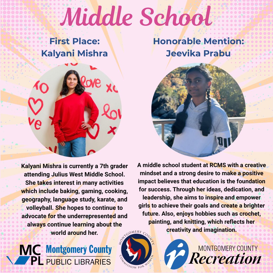 MoCoWomen's tweet photo. Congratulations to the 2026 Girl Power Contest Winners! 🎉

We were blown away by the creativity, talent, and thoughtfulness of this year's entries. Check out the winning submissions here: https://t.co/17lmSX8HGC https://t.co/gWisAbk4Fc