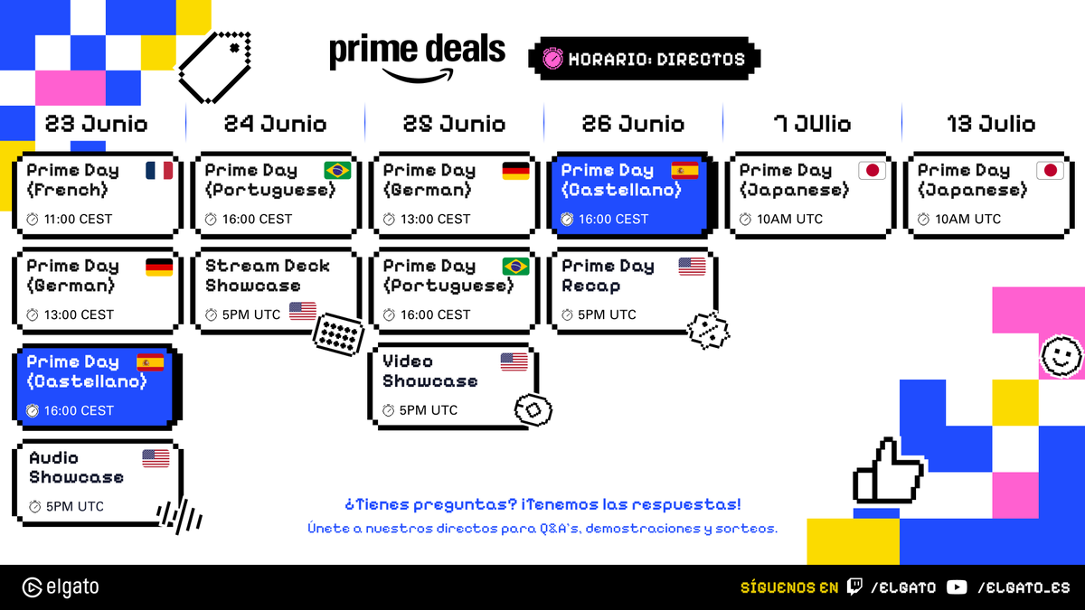 elgatoES's tweet photo. ¡Se acerca el Prime Day y tenemos ofertas increíbles preparadas! 🔥

Estaremos en directo de martes a viernes. Hablaremos de las ofertas, responderemos a vuestras preguntas y sortearemos cositas. 👀

¿Pasarás a saludar? 💙 https://t.co/Euff70y5De