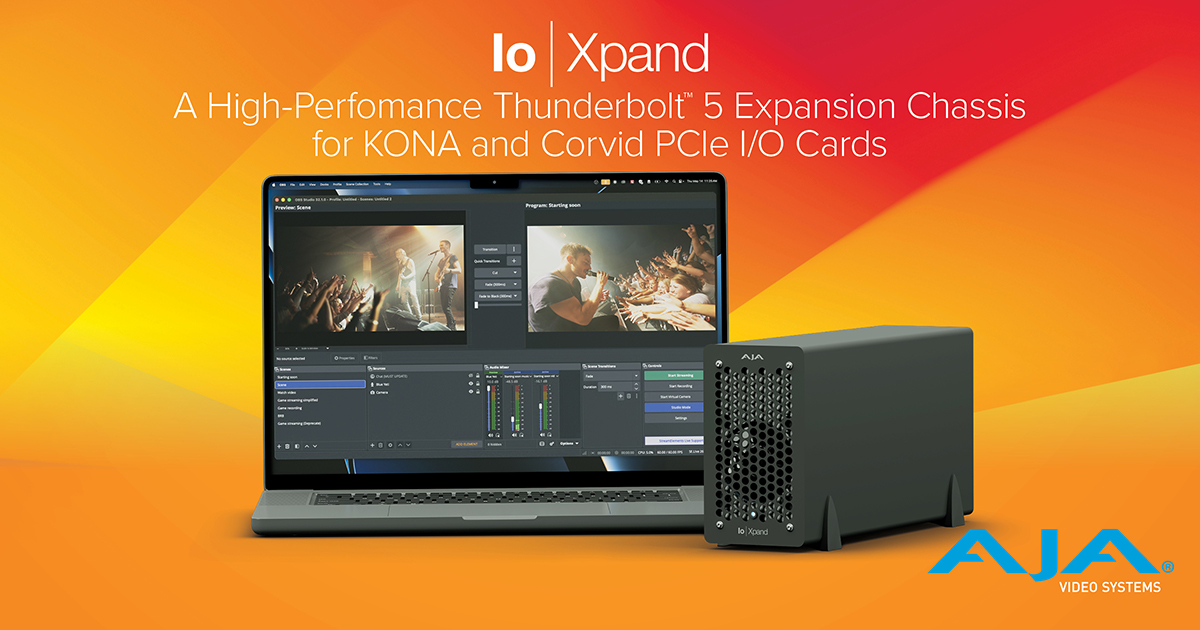 AJAVideo's tweet photo. Io Xpand is AJA’s new Thunderbolt™ 5 PCIe expansion chassis for KONA and Corvid cards – delivering up to 6000 MB/s bandwidth for high-performance video I/O on laptops and mini PCs. See it at #InfoComm2026, booth #N7744: https://t.co/S2EzM0NlYv https://t.co/jOvi2ptWd7