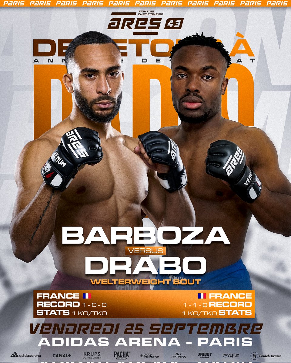 ares_fighting's tweet photo. LE RETOUR D'ALEXIS "BARBOZA" NICOLAS ! 🏴‍☠️

Après avoir semé le chaos lors de son dernier passage, Barboza revient à l’abordage dans la cage d’ARES FC. 😤

Face à lui : le dangereux Ilyasse Drabo, auteur d’un KO brutal au R1 lors de sa dernière sortie. 🔥

#ARESFC https://t.co/fzzipzgVdD