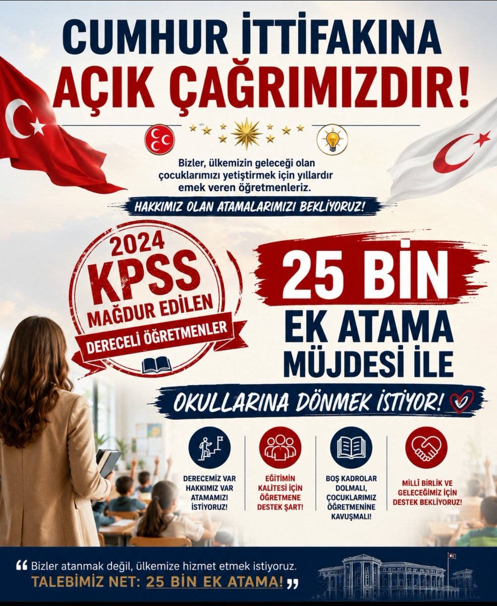 gitaristhoca's tweet photo. 🇹🇷 Gazi Meclisimizde görüşülen kanun teklifinin, eğitimimizin ihtiyaçları ve sahadaki öğretmen açığı dikkate alınarak güçlendirilmesini temenni ediyoruz.

2024 KPSS öğretmenleri olarak bir yılı aşkın süredir sabırla bekliyoruz. Son KPSS'nin adayları olarak öğrencilerimizle buluşmak, ülkemizin eğitim hedeflerine katkı sunmak ve görevimizi yerine getirmek istiyoruz.

TBMM'nin takdiriyle kanun teklifinde yer alan sayının artırılarak 2024 KPSS için 25 bin ek öğretmen atamasının hayata geçirilmesi, hem eğitim camiamıza hem de geleceğimiz olan evlatlarımıza önemli katkılar sağlayacaktır.

Devletimize, Gazi Meclisimize ve Sayın Cumhurbaşkanımız @RTErdogan'a güveniyoruz. 2024 KPSS öğretmenlerinin bu haklı beklentisinin karşılık bulmasını umut ediyoruz.

@AKPartiTBMMGrup @MhpTbmmGrubu

#TbmmMebeEkAtamaSonKPSS
#MeclistenSonKpssEkAtamaOnay