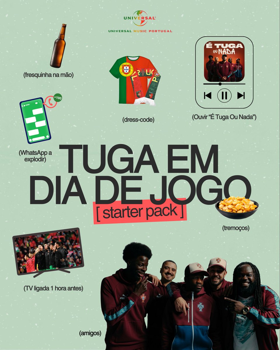 umusicpt's tweet photo. Se isto não faz parte do teu ritual de jogo, estás mesmo a ver Portugal? 🇵🇹👀

Hoje, mais do que nunca, É Tuga Ou Nada! ❤️‍🔥

#ETugaOuNada #VaiDarPortugal https://t.co/ssC7Xo1jbZ