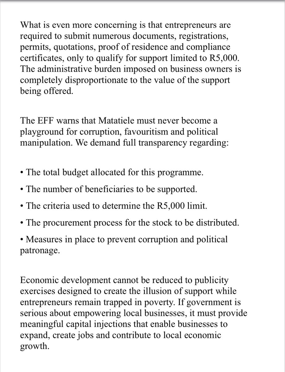 madlomo37's tweet photo. EFF MATATIELE SUB-REGION MEDIA STATEMENT ON MATATIELE LOCAL MUNICIPALITY ADVERT FOR GENERAL DEALER AND SPAZA SHOP SUPPORT PROGRAM

#EFFMatatieleSubregion 
#RegisterToVoteEFF2026 https://t.co/rIUiPhEicB