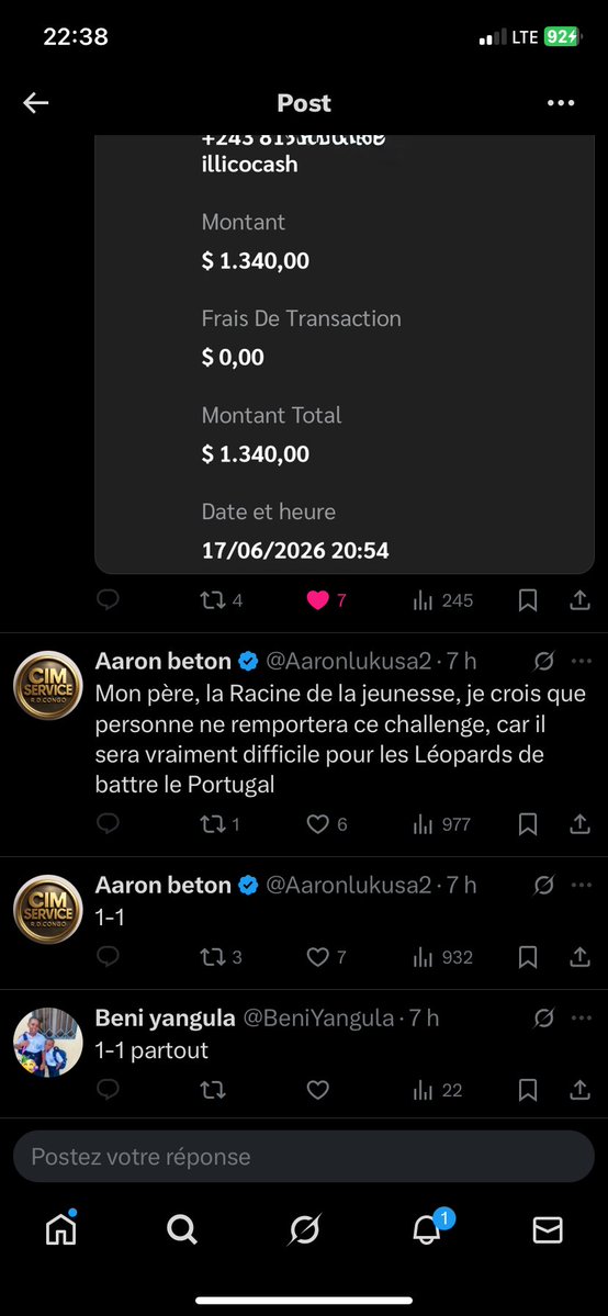BeniYangula's tweet photo. @seigneurCHRIS01 mon pronostic de 1-1 est là chef beni yangula juste après Aaron béton il y a 7h. 0830701652. https://t.co/Z3FEHwnV3U