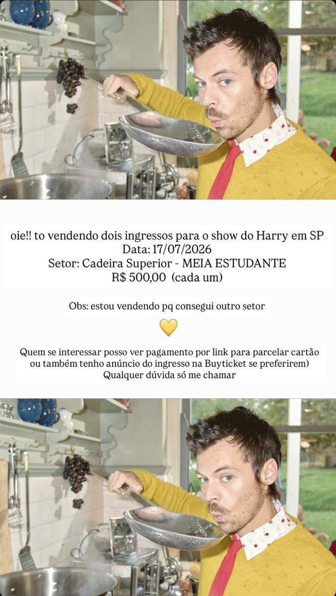 whydelrio's tweet photo. 🚨 vendo 2 ingressos pro show do harry dia 17/07
- 2 cad superior inteira

R$500,00 cada 💵

motivo da venda: conseguimos outro setor! se alguém tiver interesse pode me chamar na dm, venda pelo site buyticket 

together, together world tour | morumbis https://t.co/5tBXHqK8Nn