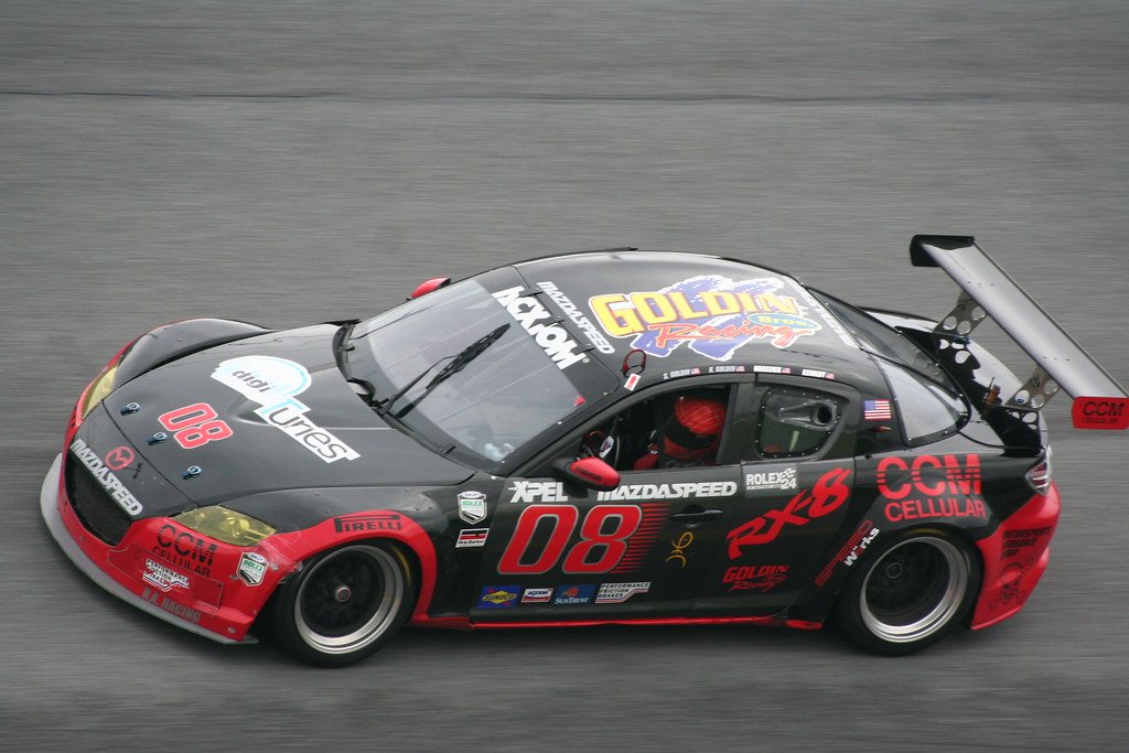 jeracerx's tweet photo. The first Mazda RX-8 to run in Grand-Am came from the Goldin Bros. With a Riggins-built tube frame suplementing the road car's body and a 20B 3-rotor, it ran the Rolex 24 from 2005 to 2008, only finishing in 05 48th overall, 26th in GT, and over 300 laps down on the class winner https://t.co/p82IJ9Xsc0
