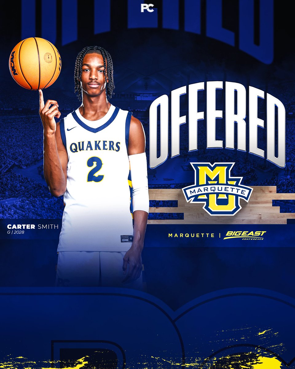 PCquakersBBall's tweet photo. 6’4 2028 @_cartersmith8 has received an offer from @MarquetteMBB #Be3💛💙 https://t.co/MdraezDTt1
