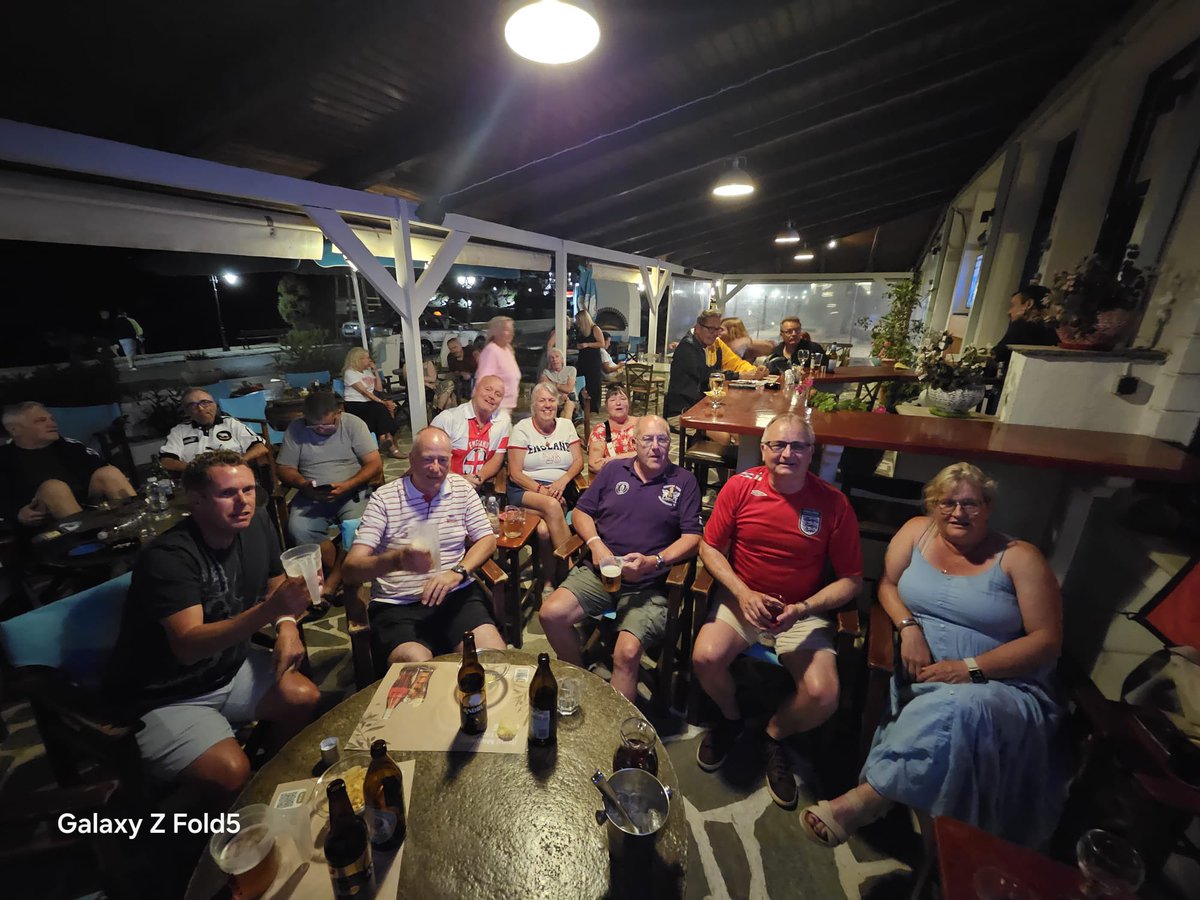 OfficialECFC's tweet photo. 🌍 Grecians on Tour in Andros, Greece 🇬🇷 

The exiles are in Greece for the 1️⃣9️⃣th year in a row and are backing England tonight!

#ECFC #SemperFidelis https://t.co/QUjHB3YZS9