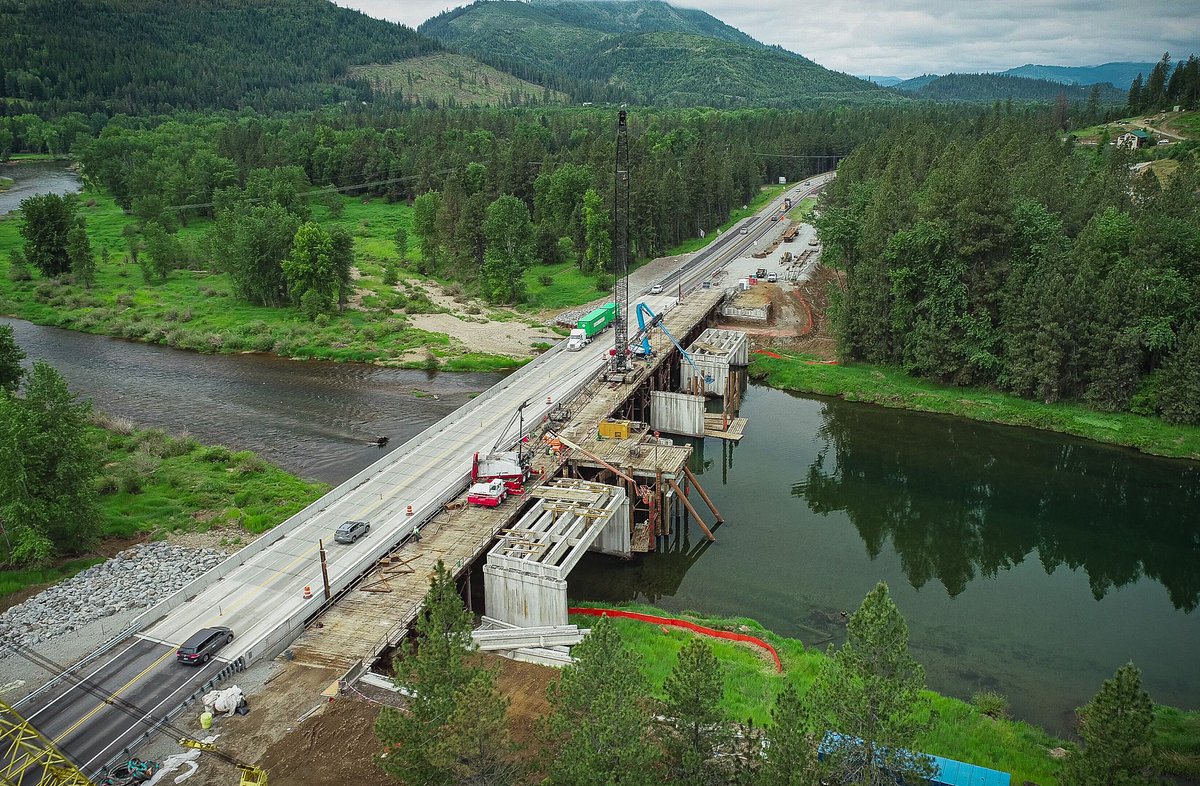 Aerial view of bridge replacement over a river