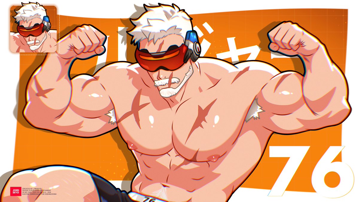 Jimiseyo's tweet photo. Sun's out, sleeves are gone, and the flex is back. The mission may be on hold, but the gains certainly aren't. Soldier: 76 reporting for duty. Commission for @robineering , Thank you! ❤️ https://t.co/2jBsMCxIB8