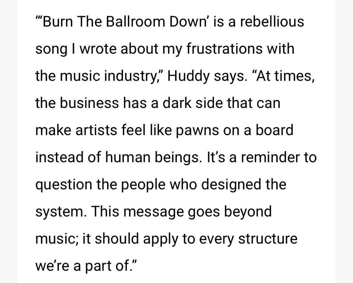 hudzcn's tweet photo. there’s something poetic about burn the ballroom down being about how fucked up the industry is and then becoming the first song he reclaimed after his previous label failed him https://t.co/8hD0wMbYat