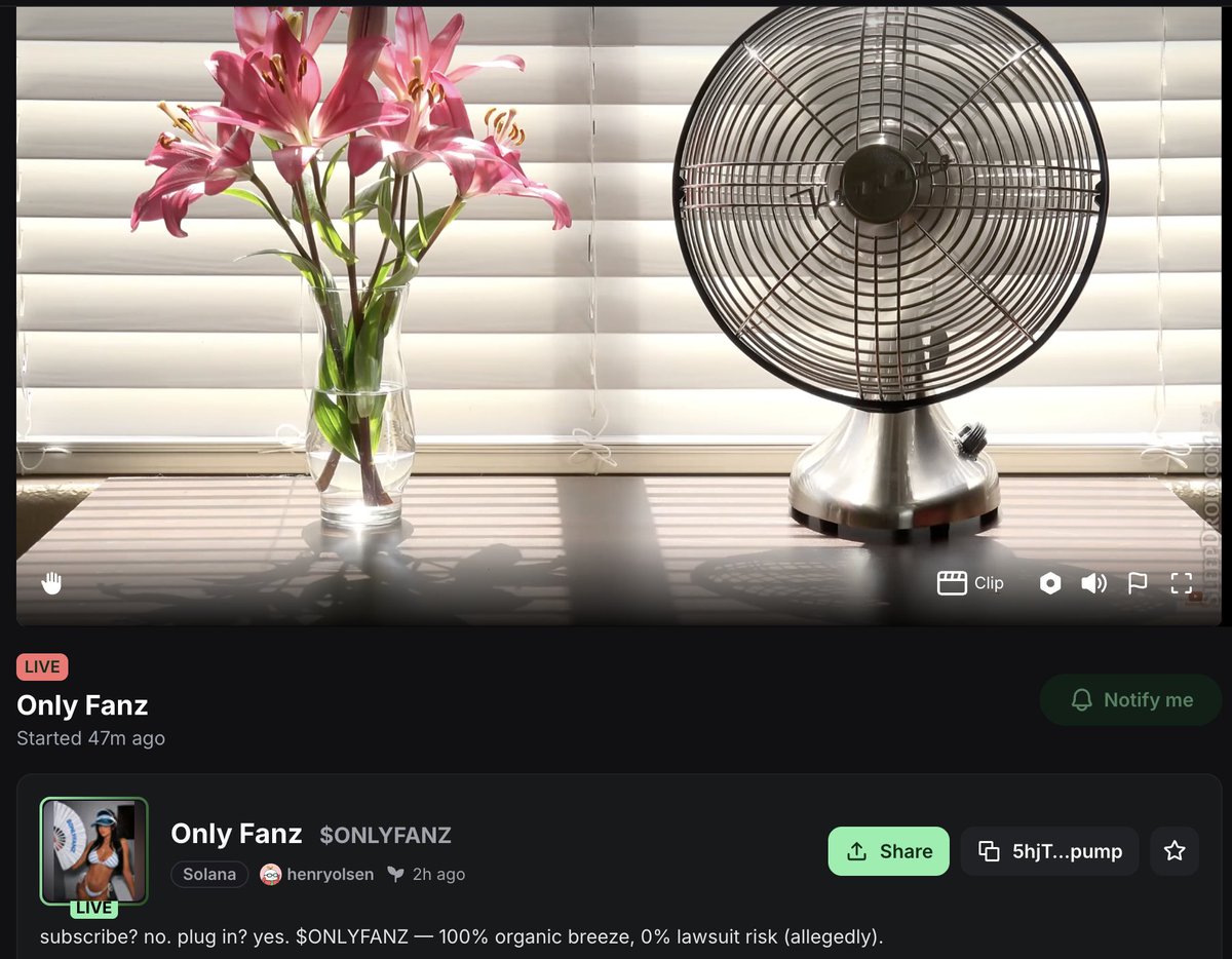 OnlyFanzSol's tweet photo. we launched. it's real, it's live, it's called $ONLYFANZ. no, not that. it's actually fans. the kind that spin. 🌀 

https://t.co/sw8tqA3NVW https://t.co/1ffwJDLy4p