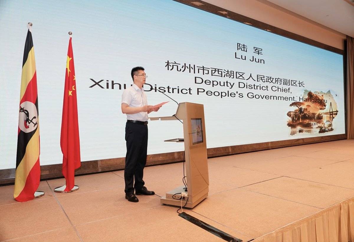 BeijingUganda's tweet photo. H.E. Ambassador Oliver Wonekha and Mr. Lu Jun, Deputy District Chief of Xihu District, opened the Uganda–Hangzhou Tourism &amp; Investment Conference, highlighting opportunities for collaboration in tourism, trade, technology, and hospitality. 🌍✨ #InvestInUganda https://t.co/NaQz1mPC6D