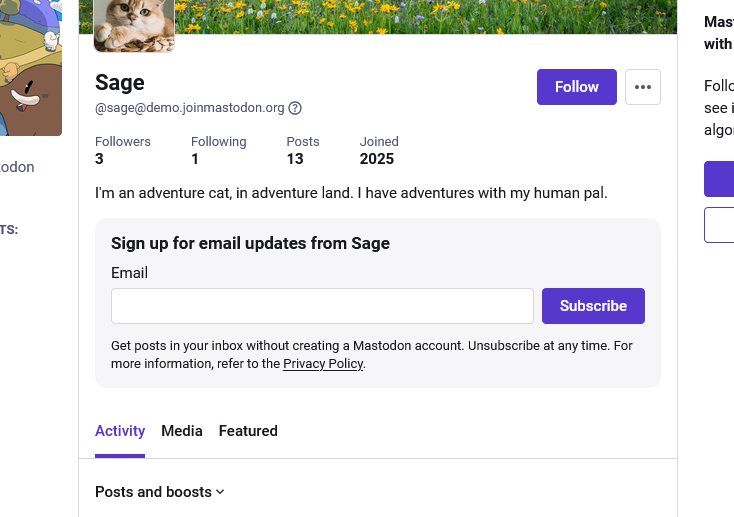 SteaphanKay's tweet photo. The new 4.6 Masto update added a feature where members can allow people to subscribe to their toots in and be emailed. 

This has to be enabled server-wide, so I am curious: how many users would be interested in this feature?

 #IAS
https://t.co/3iXC2z29v4 https://t.co/0XX1N2e5WJ