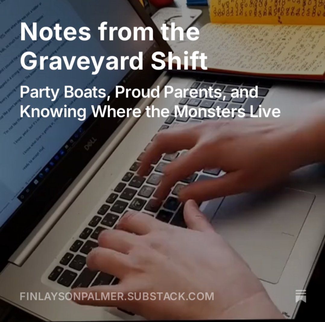 FinlaysonPalmer's tweet photo. This week's Notes from the Graveyard Shift is now live over on Substack 🖤

Party boats, proud parents, and knowing where the monsters live.

Because some fears never quite grow up…

#NotesFromTheGraveyardShift #horror #WritingCommunity #Gothic #writer

https://t.co/7fZHGJJQxp https://t.co/ONxV6nI6hr