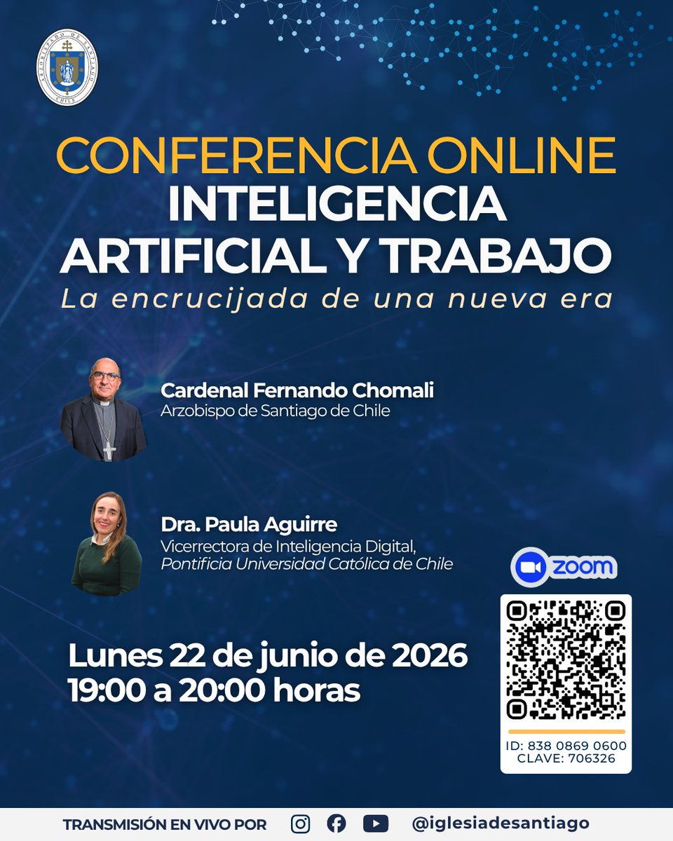 Iglesiastgo's tweet photo. Te invitamos a la conferencia online “Inteligencia Artificial y Trabajo: la encrucijada de una nueva era”. Reflexionaremos sobre los desafíos y oportunidades de la IA en el mundo laboral desde una mirada humana y ética. Lunes 22 de junio, 19:00 hrs, vía Zoom.

#IglesiaDeSantiago https://t.co/ejLnpfSi5H