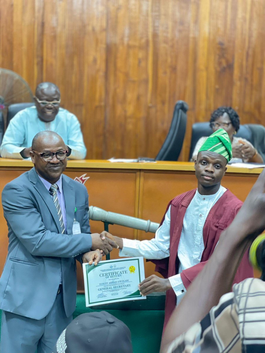 YusuffAhmadO's tweet photo. Officially sworn in as the 37th General Secretary, FUNAAB Students' Union! 

​Ready to bring administrative excellence, robust documentation, and absolute transparency to the secretariat. 

Thank you for the trust, FUNAABites. Time to deliver on the blueprint.

Ahead with Ahmad. https://t.co/VzeFesxA6J
