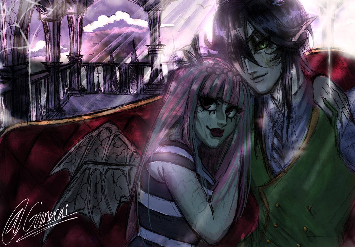 Goonuraii's tweet photo. Malleus and Rochelle art I made!🦇🖤🩷 #twstfanart #twistedwonderland #malleusdraconia #monsterhigh #fyp #rochellegoyle #malleusfanart https://t.co/HbyoWtmRKc