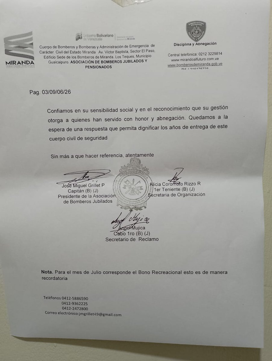 ferbombero's tweet photo. Aquí vamos por quinta vez, esperando que haya una respuesta positiva, seguimos en la lucha #bomberosdemiranda https://t.co/1peoQJBbZQ