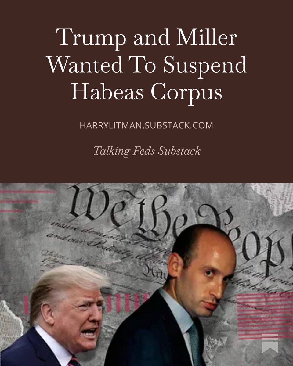 harrylitman's tweet photo. "Stephen Miller, a man with no legal training, blithely tried to sell Trump on suspending the most basic safeguard of human liberty that Anglo-American law has ever produced." https://t.co/XD6fMiiK7F https://t.co/dntJXAsdsO