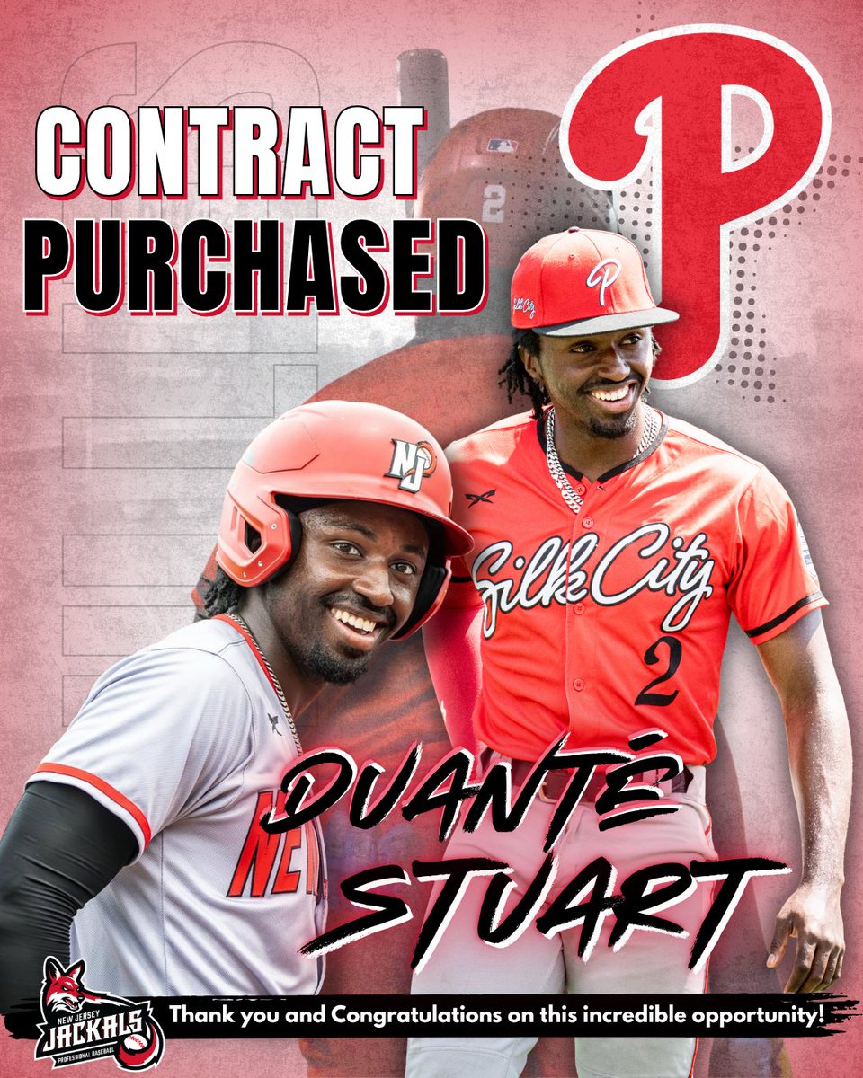 JackalsBaseball's tweet photo. OFFICIAL!

The Philadelphia Phillies have purchased the contract of 2B Daunté Stuart.

Stuart hit .363 with 6 HRs and 23 RBIs in 31 games with the Jackals this year.

We thank Daunté for his time as a Jackal and wish him the best of luck in this new chapter of his career! https://t.co/qepZGPZxrP