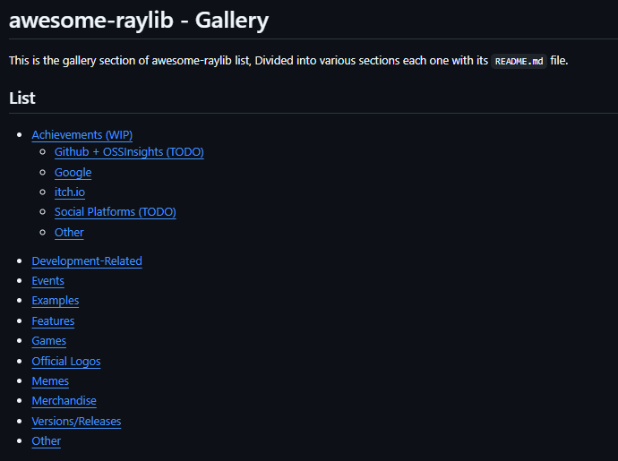 toffeeframe's tweet photo. can't wait for gallery content in awesome-raylib to be completed 😭🥳

at least hoping that pics in the list are going to be better-organized, still 2 sub-sections left in achievements section...

(1/?) https://t.co/HISnUWtcZw