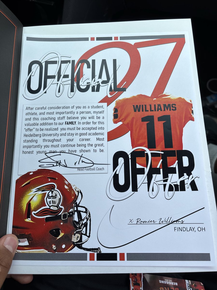 RamierWilliams's tweet photo. After an amazing visit @ Heidelberg University I am proud and more importantly blessed to receive my first offer to play at Heidelberg. Go berg.
@CoachMabatah @coachjasonlewis @Coach_Donaldson @FootballFindlay @stefadams87 https://t.co/Vy07IrMoCi