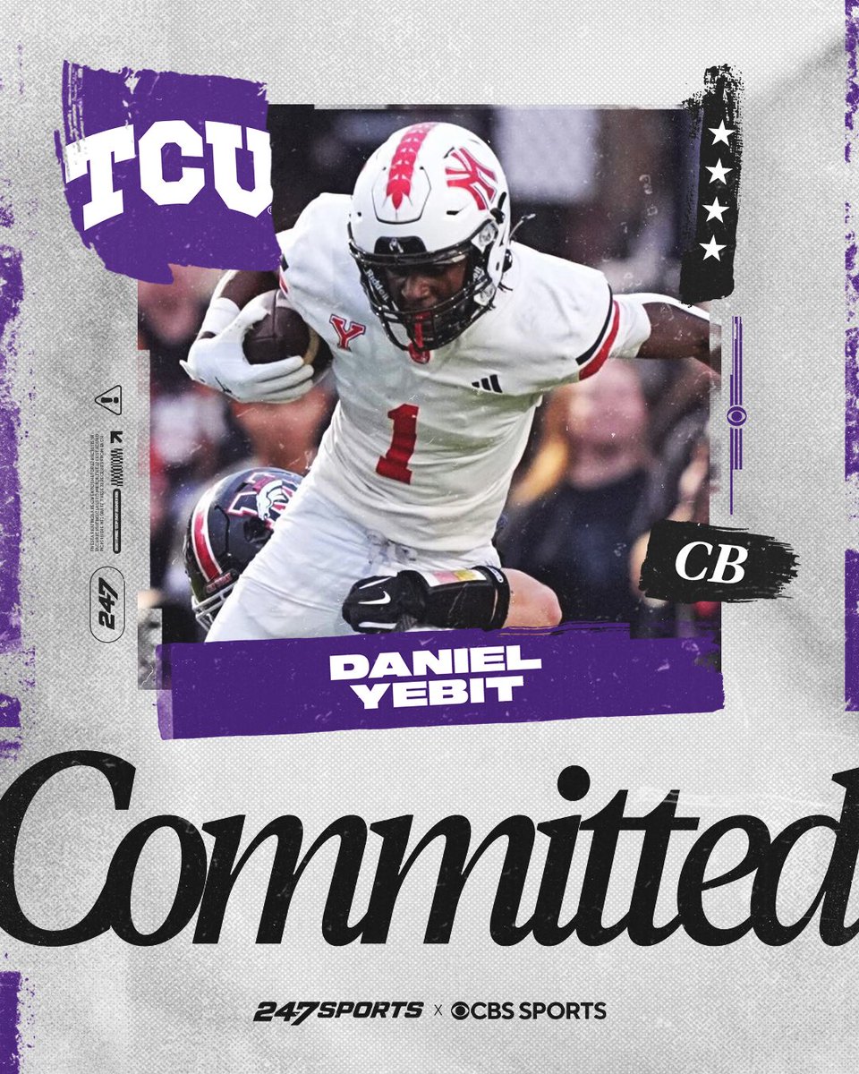 JClarkHFB247's tweet photo. #TCU lands one of the top players in the nation with ⭐️ ⭐️ ⭐️ ⭐️ cornerback @DYebit committing to the Frogs! 

He is the 14th commit for the class. Yebit is the No. 131 overall prospect in the nation. https://t.co/FRZ1bmogSe