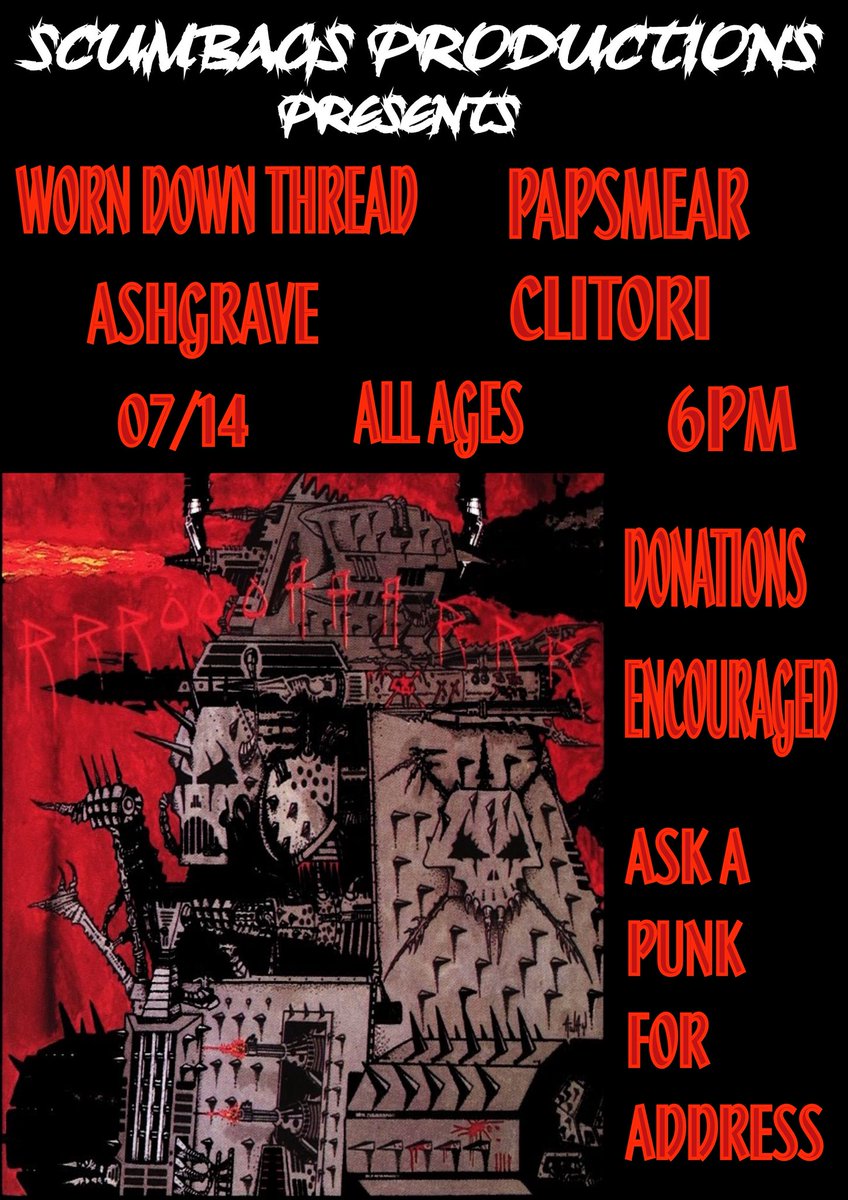 IDoctorOctagon's tweet photo. We’re not done yet!!  SBXLV Presents: WORN.DOWN.THREAD from Hamburg, Germany 🇩🇪 for a donation based show! Reinforced by: PAPSMEAR, Clitori🎸, &amp; Ashgrave 07/14 ALL AGES 6PM 📌 ASK A PUNK https://t.co/WIZomaCS5D