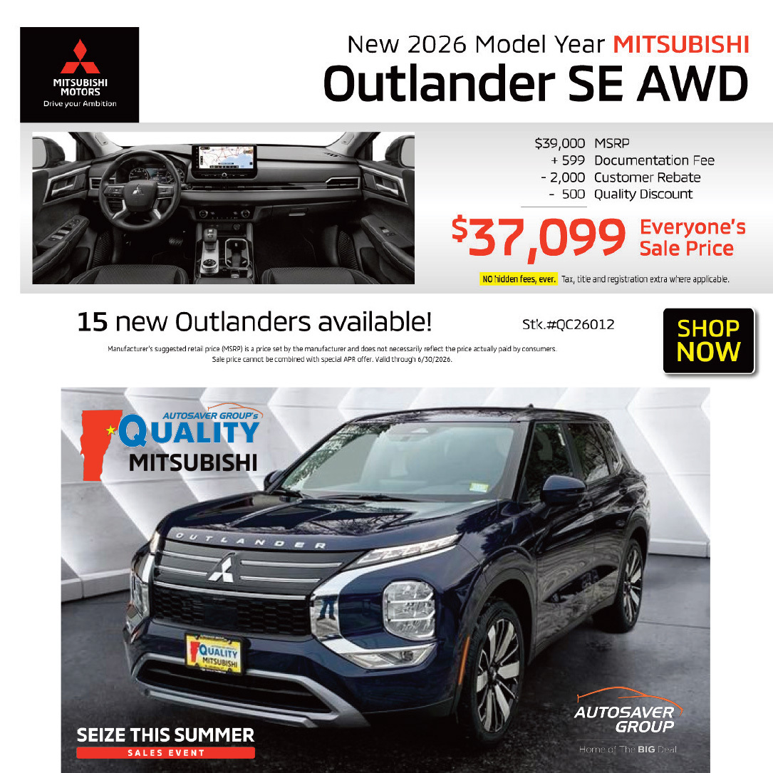 QualityMitsu's tweet photo. Check out the 2026 Mitsubishi Outlander SE AWD 7 Passenger Starting at $37099 and backed by Americas Best Warranty. https://t.co/UlD3OeAUr3
