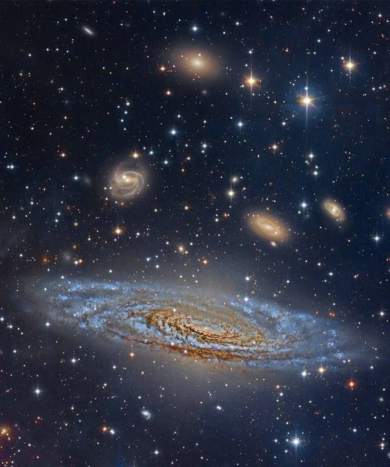 konstructivizm's tweet photo. Behold NGC 7331 — a stunning grand-design spiral galaxy that feels like a cosmic twin of our own Milky Way.
Lying 50 million light-years away in the constellation Pegasus, this majestic island universe shines as one of the brightest and most beautiful spirals visible in northern skies. With its elegant arms sweeping outward from a bright, bulging core, NGC 7331 looks remarkably like what we imagine our galaxy would appear from a great distance. How to find itYour best guide is the Great Square of Pegasus. Look for the star Matar (Eta Pegasi), the brightest star in the northwest corner of the Square. From there, hop 4.4 degrees north — roughly the width of your fist held at arm’s length — and you’ll land right on NGC 7331.Alternatively, draw an imaginary line between Algenib (Gamma Pegasi, the southeast corner of the Great Square) and Deneb (the bright tail star of Cygnus). NGC 7331 sits almost exactly halfway along that line — a perfect celestial stepping stone.Even in modest telescopes it reveals a glowing oval disk with hints of spiral structure, while larger instruments unveil delicate dust lanes and star-forming regions along its graceful arms. It’s often called a “Mini-Milky Way” for good https://t.co/9byG15mvBg clear night, point your telescope toward Pegasus and catch a glimpse of this distant beauty — a reminder that the universe is filled with countless galaxies just as magnificent as our own, quietly shining across the cosmic sea.