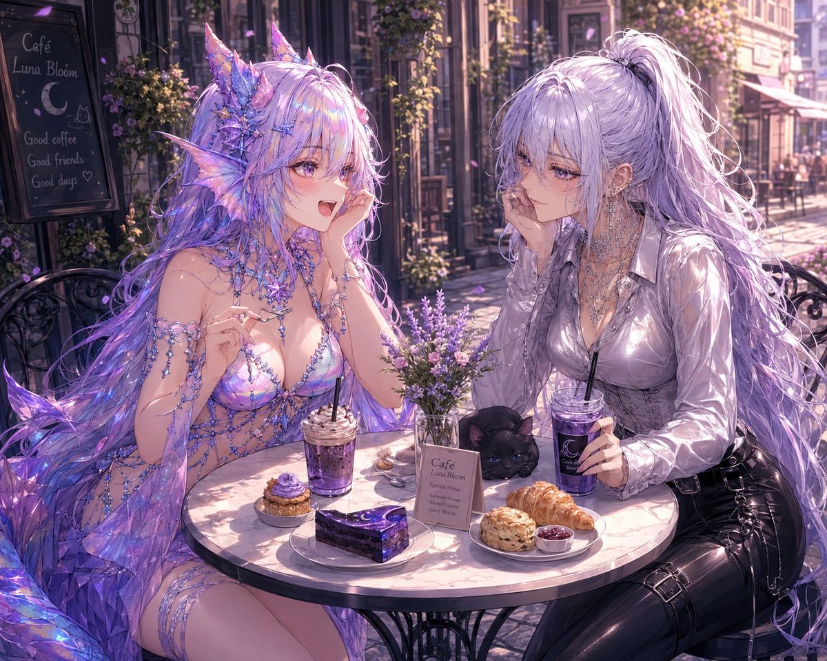 MrsViolence's tweet photo. ☕️ Date with the Baes ✨
@Novie_VT @Nodoka_Katana @Reiphira @EvaGlitchAI 

#IxielArt 🌸 #AiArt 🫧 https://t.co/MM0O3Znrtj