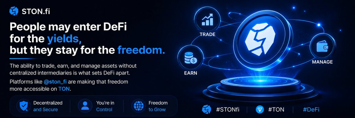 Webbienets's tweet photo. People may enter DeFi for the yields, but they stay for the freedom.
The ability to trade, earn, and manage assets without centralized intermediaries is what sets DeFi apart. Platforms like @ston_fi are making that freedom more accessible on TON.
#STONfi #TON #DeFi https://t.co/YcBUVb0O1t