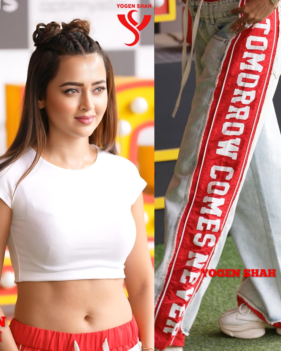 yogenshahyogen's tweet photo. Tejasswi Prakash was spotted sporting a playful double-braided top knots (Odango) hairstyle paired with a trendy denim look. Adding a thoughtful touch to her style, her outfit carried an enlightening message—"Tomorrow Comes Never"—a reminder to live in the moment and make today count.