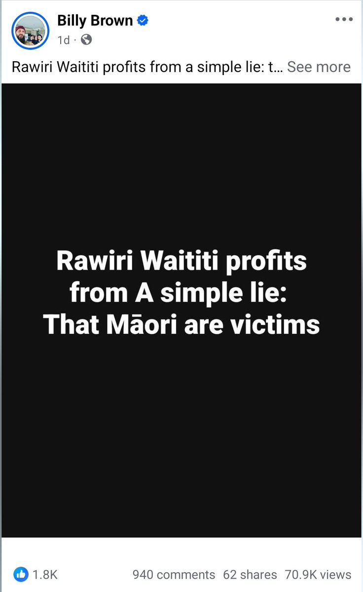 BillyBrown1983's tweet photo. Rawiri Waititi's politics is built on grievance. I reject that.
My tūpuna didn't survive so I could be taught I'm a victim. They survived so I could succeed.
Māori don't need victimhood. We need opportunity, aspiration, and leadership.
We're not victims.
We're descendants of survivors.
Me rongo.
Billy Brown