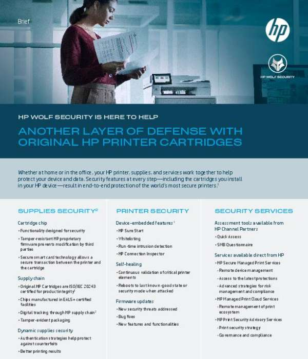 udttech's tweet photo. Your printer could be your weakest link. 🔗 Download the solution brief to see how HP Wolf Enterprise Security protects your data at every step — from cartridge to cloud. @HP #PrintSecurity https://t.co/SQBGoynUze https://t.co/L11qELrDhL