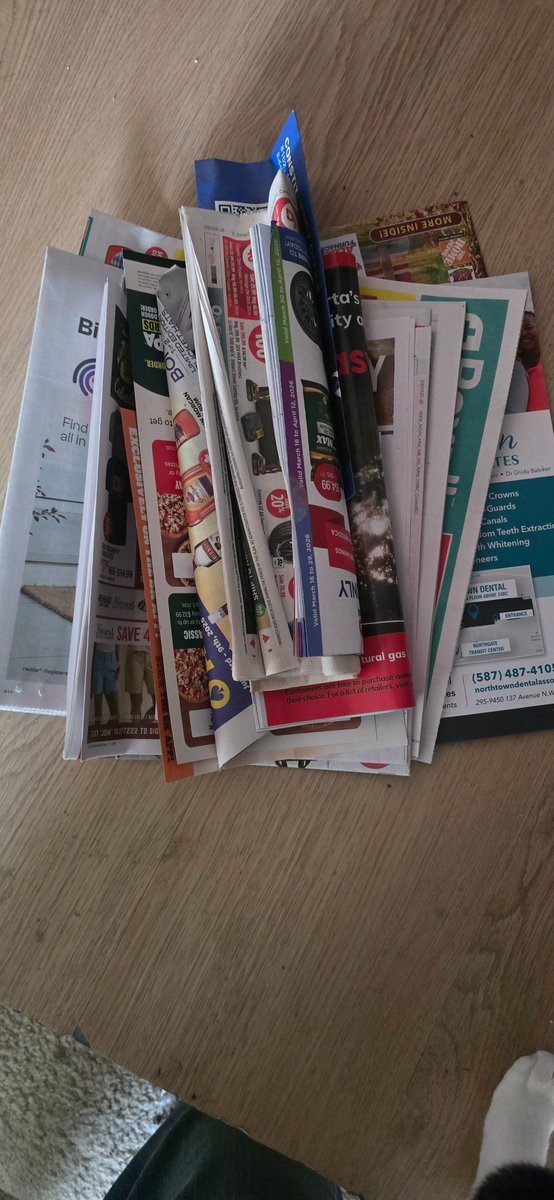 GrumpyOldGrower's tweet photo. @CityofEdmonton tell me more about how this bag policy saves our environment, when everyone penny goes into the company's profit margins, and those same companies fill my mailbox with this many flyers every week.🍿🍿 

Time to admit you're corrupt assholes lying to us! https://t.co/mSFhL0cSn5