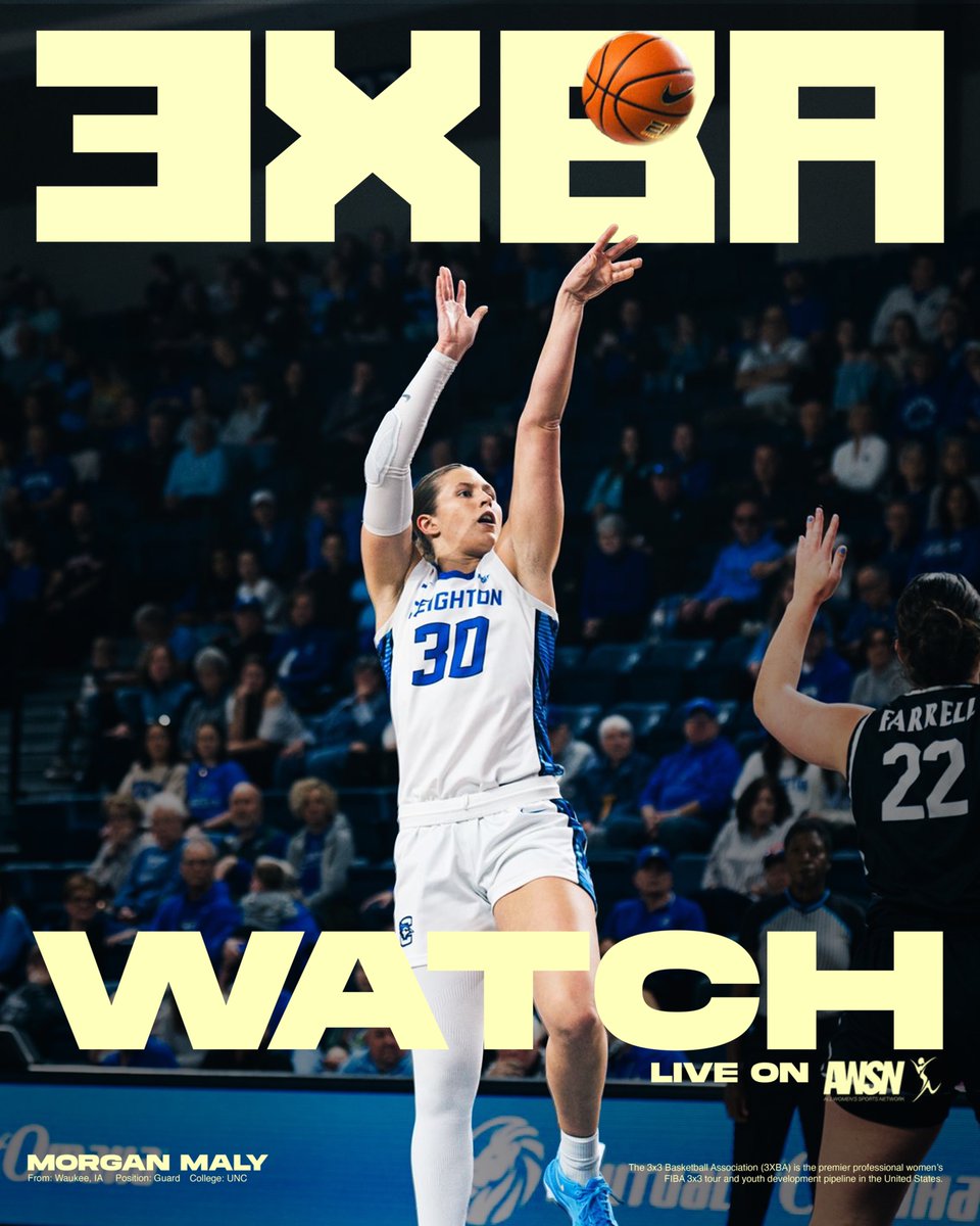 The3xBA's tweet photo. Morgan Maly is headed to 3XBA 🤩🏀

Nations League Final MVP. FIBA 3x3 Gold Medalist. 2x All-BIG EAST First Team selection. 2,000+ point collegiate scorer.

The Creighton standout built a reputation as one of the nation's premier shooters, helping lead the Bluejays to multiple NCAA Tournament runs while becoming one of the program's all-time leading scorers.

Watch live all season on AWSN.

#3XBA #FIBA3x3 #LA28 #WomensBasketball