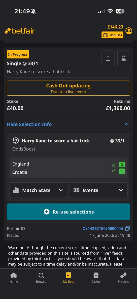 Reiss_Raz's tweet photo. @Betfair any danger of me cashing out ? Only been waiting since the first half !! https://t.co/FzwjMLX3XF