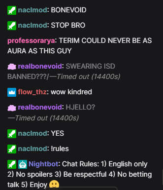 bonevoid's tweet photo. I said "holy fuck" and got banned for "not being respectful"

genuinely why would anyone be in this broadcast when you can't even be excited LMFAO

like I want to support the amateur scene in NA but come ON man are we deadass? https://t.co/1kmooDvSxy