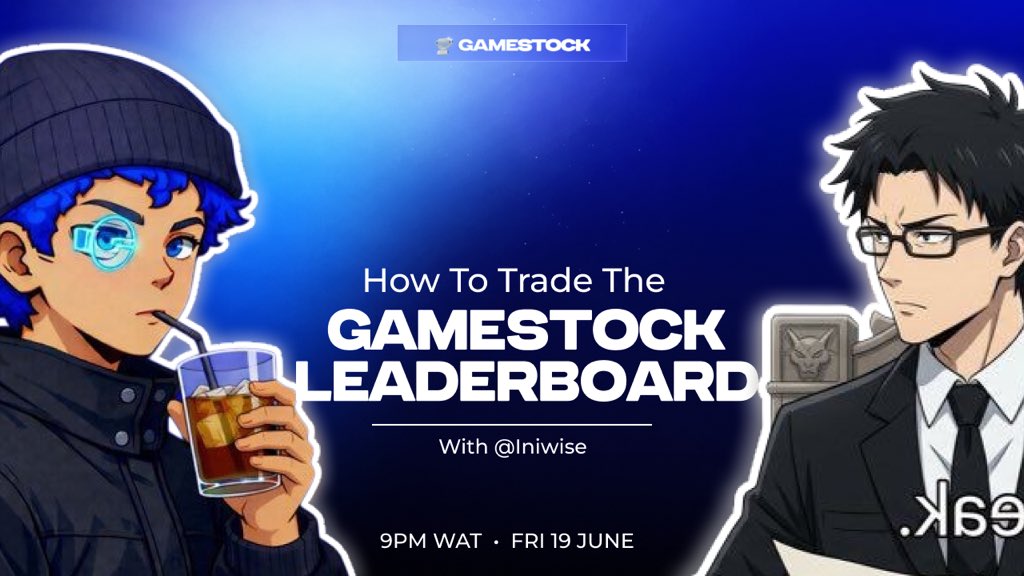 kokocodes's tweet photo. We’re hosting our First  @GameStock_app Twitter Podcast this Friday  at 9 PM WAT! ‼️⏰

I’ll be joined by a guest @ini_wise , and we’re diving into ‘How to trade the gamestock leaderboard’ 

It will be a chill space where we talk about all things trading and opportunities + live $15 giveaway 💵

Join us for an honest, insightful chat, and bring your questions!

Set your reminder now : https://t.co/HzlzdKWNbJ