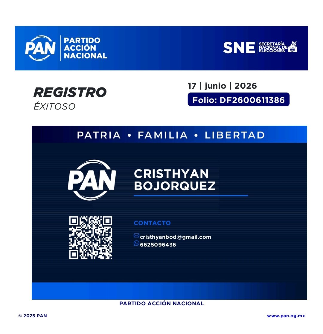 CDMPANCajeme's tweet photo. #PANInforma
Hoy recibimos el Registro realizado desde la App del PAN del compañero Cristhyan Bojorquez como Aspirante a la candidatura a la Diputación Federal por el Distrito 06.

#AhoraTeTocaATi! 

🔵Infomación dirigida a militantes del Partido Acción Nacional en Cajeme. https://t.co/T7jumkKOkm