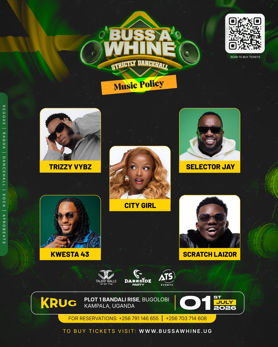 Iamkashpro's tweet photo. BUSS A WHINE | LINE UP REVEAL 🔥🔊

Here is our 5/10 Official DJs performing at the biggest Caribbean theme party happening in Kampala, Uganda @krug_ug 

@djtrizzyvybz | @JSelectorJay | @cissy_asasira | @iamkwesta_43 | @LaizorDj 

🔊 Themed day & Night event 
🎟️ Secure your ticket & table Now 🔗
📱https://t.co/k2IZoXviZP

FOR RESERVATIONS: 
+256 791 146 655 | +256 703 714 608 

#bussawhine #strictlydancehall