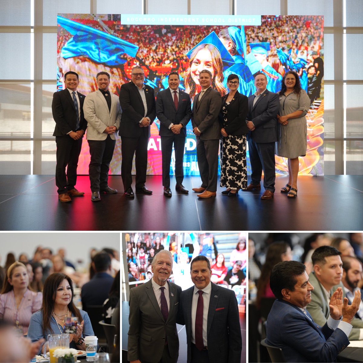 SocorroISD's tweet photo. Today, Superintendent James P. Vasquez delivered the State of the District address, outlining #TeamSISD’s current standing and path forward. He reflected on Socorro ISD’s progress over the past two years, celebrated student success, and recognized the people who have helped move the district forward, alongside an update from TEA Conservator Dr. Michael Hinojosa. As #TeamSISD is handed the pen again, it does so not to erase the past, but to move forward with purpose, with students remaining at the heart of every decision.