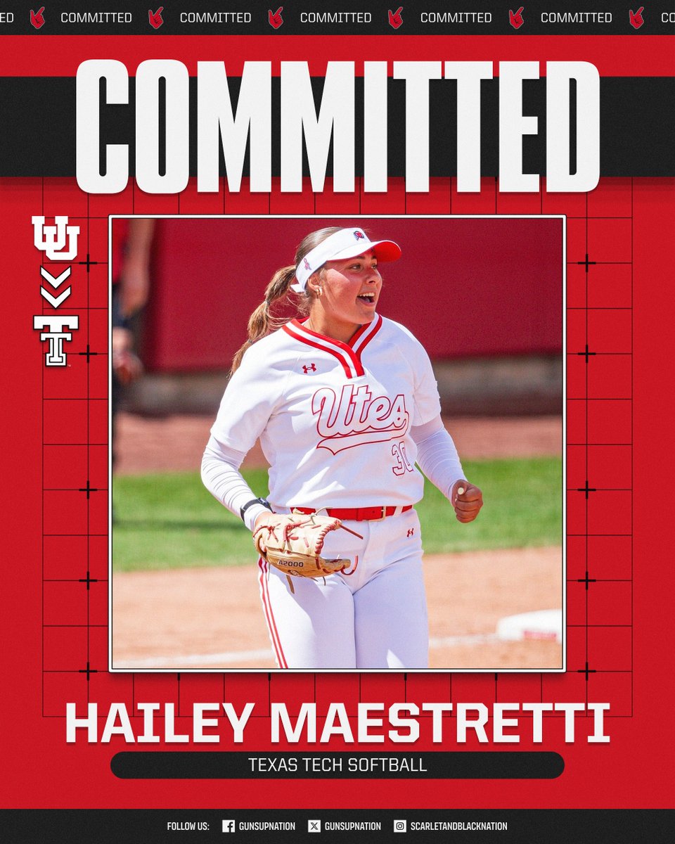 gunsupnation's tweet photo. 🥎 𝗖𝗢𝗠𝗠𝗜𝗧𝗧𝗘𝗗: Utah pitching transfer Hailey Maestretti has committed to Texas Tech Softball! In 2026, the sophomore had a 2.53 ERA in 34 appearances for the Utes.

Welcome to the 806, Hailey! https://t.co/KXRqM983dZ