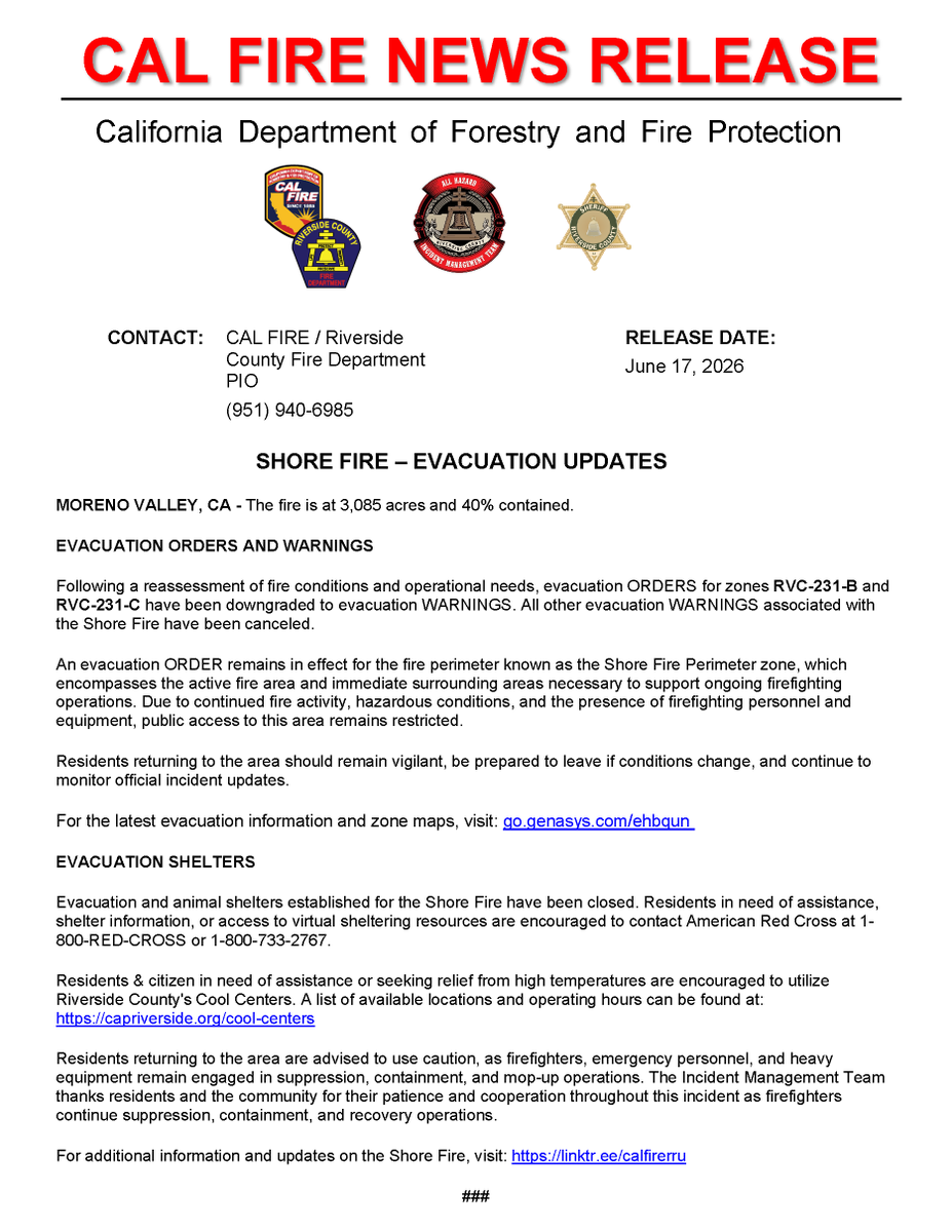 #ShoreFIRE [UPDATE 6/17/26 3:00PM]: As firefighters continue making ...