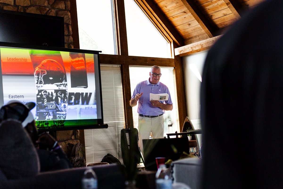EKUFootball's tweet photo. Our annual leadership retreat got off to a great start this morning with two fantastic Eternal Colonels as guest speakers! 👏

A special thank you to Airborne Ranger veteran and EKU Foundation Board Member, BJ Santiago, and Steve LaFollette - Division Vice President and Government Affairs Manager for the MidSouth Region at Waste Connections, for sharing your insights and encouragement with our student-athletes!

#E2W | #MatterOfPride
