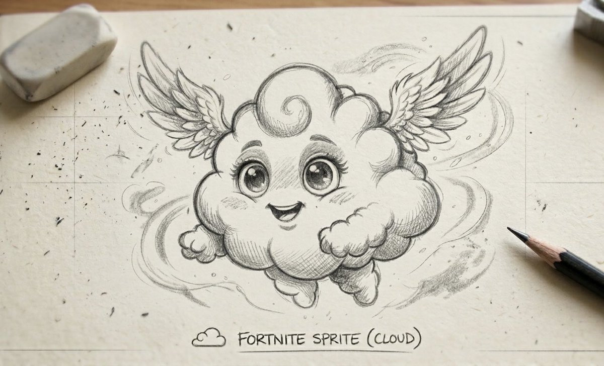 Charlxx20's tweet photo. @Fortnite Nimbus☁️ #DesignASprite has 2 abilities.1) If you fall from a dangerous height, she instantly rushes beneath your feet and inflates into a soft cushion, completely negating fall damage and letting you bounce back up into the air It consumes a charge u have two charges per match https://t.co/z3WrcPWn4l